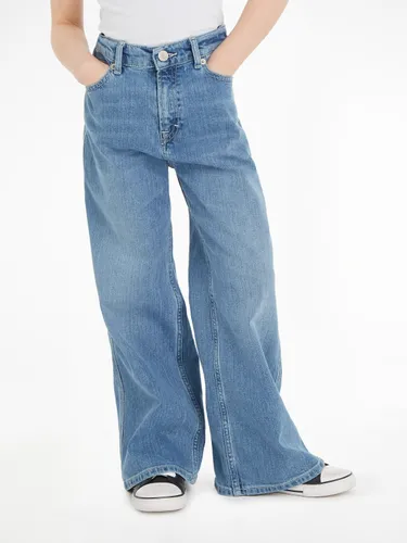 Weite Jeans TOMMY HILFIGER "MABEL MID WASH" Gr. 5 (110), N-Gr, blau (rivendelmid) Mädchen Jeans