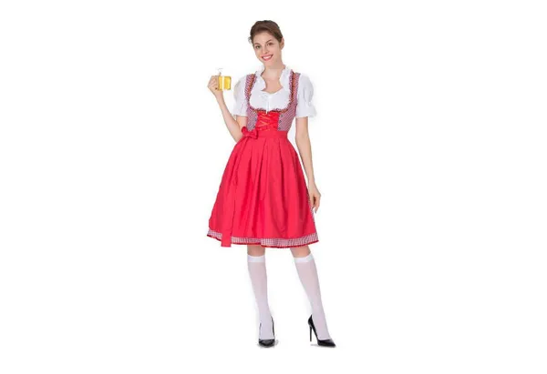 WISHDOR Dirndl Dirndl Damen midi Trachtenkleid Damen Trachtenrock Trachtenmode Kleid (Bayerisches Biermädchen Verkleidung mit trennbare Schürze, Dirnd...