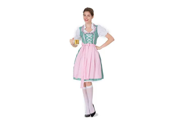 WISHDOR Dirndl Dirndl Damen midi Trachtenkleid Damen Trachtenrock Trachtenmode Kleid (Bayerisches Biermädchen Verkleidung mit trennbare Schürze, Dirnd...