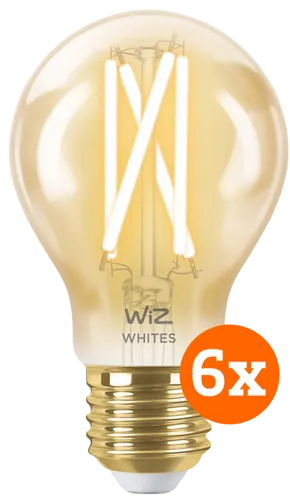 WiZ Smart Filamentlampe Standard Gold 6er-Pack - Warmes bis kaltweißes Licht - E27