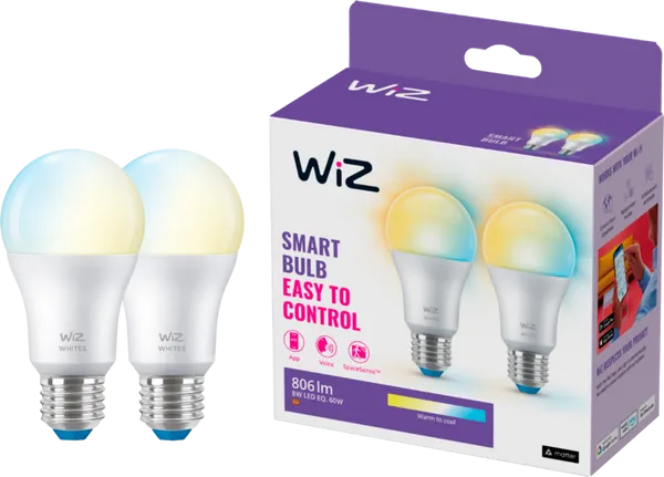 WiZ Smart-Lampe Doppelpack - Warmes bis kaltweißes Licht - E27 Matt