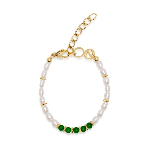 Women's Beaded Bracelet with Pearl and Green Agate Nialaya