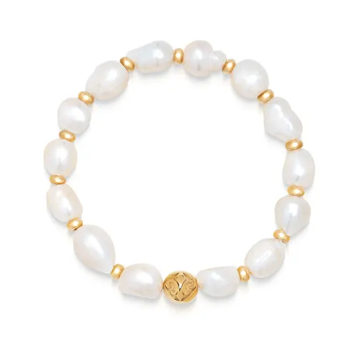Women`s Wristband with Baroque Pearls and Gold Nialaya