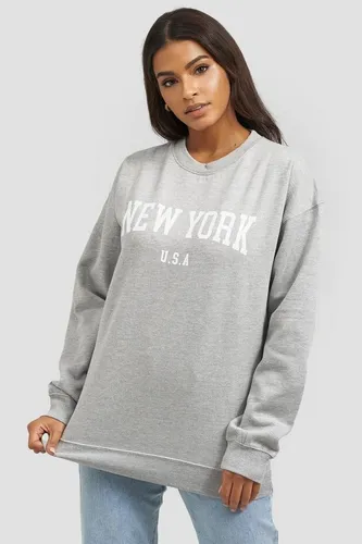 Worldclassca Sweatshirt Worldclassca Damen Mädchen Oversized Sweatshirt Lounge Homewear Sweater Shirt Bedruckt New York USA Uni Farben Freizeit Sport...
