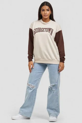 Worldclassca Sweatshirt Worldclassca Damen Mädchen Oversized Sweatshirt Lounge Homewear Sweater Shirt Bedruckt Schriftzug GEORGETOWN College Uni Farbe...