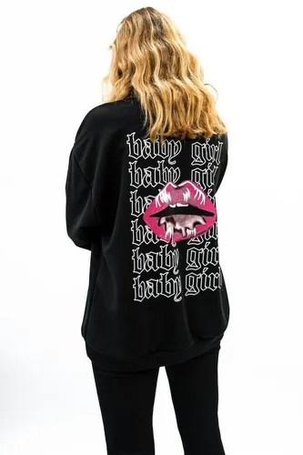 Worldclassca Sweatshirt Worldclassca Damen Mädchen Oversized Sweatshirt Lounge Homewear Sweater Shirt Bedruckt Schriftzug Kiss Lips Uni Farben Freizei...