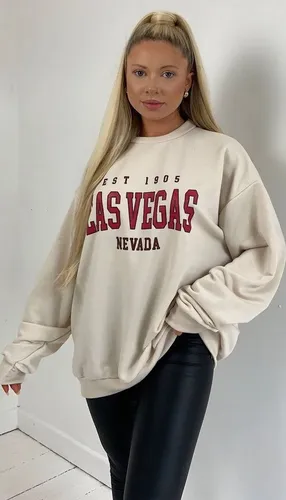 Worldclassca Sweatshirt Worldclassca Damen Mädchen Oversized Sweatshirt shirt Loungewear Homewear Sweater Bedruckt Schriftzug LAS VEGAS College Uni Fa...