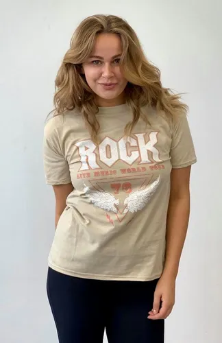 Worldclassca T-Shirt Worldclassca Damen T-Shirt Rock Print Frontdruck Sommer Oberteil