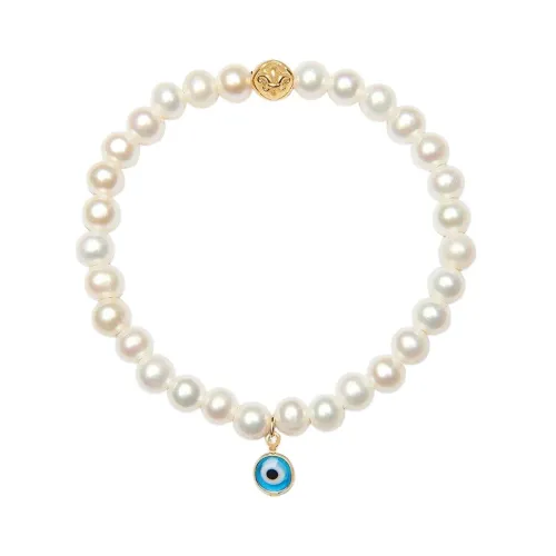 Wristband with White Pearls and Blue Evil Eye Charm Nialaya