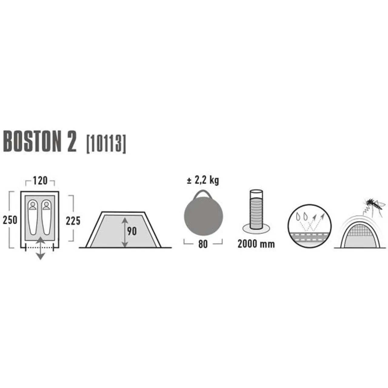 Wurfzelt HIGH PEAK "Boston 2" Zelte Gr. B/H/L: 130 cm x 95 cm x 250 cm, grau (aluminium,, dunkelgrau) Wurfzelte