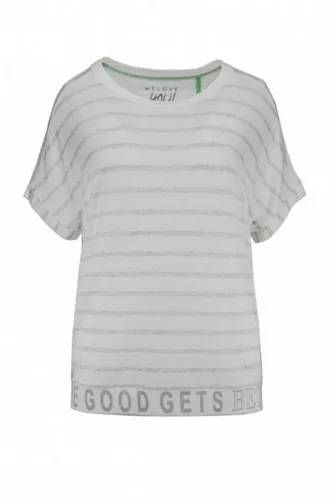 XOX T-Shirt XOX T-Shirt U-Boot Ausschnitt überschnitten, weiß-grau - Fair Trade, Shirt gestreift, Damenmode, kurzarm