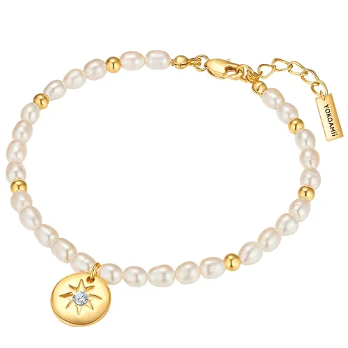 Yokoamii - Armband Metall Zirkonia Süßwasser-Zuchtperle in Gelbgold Armbänder & Armreife Damen