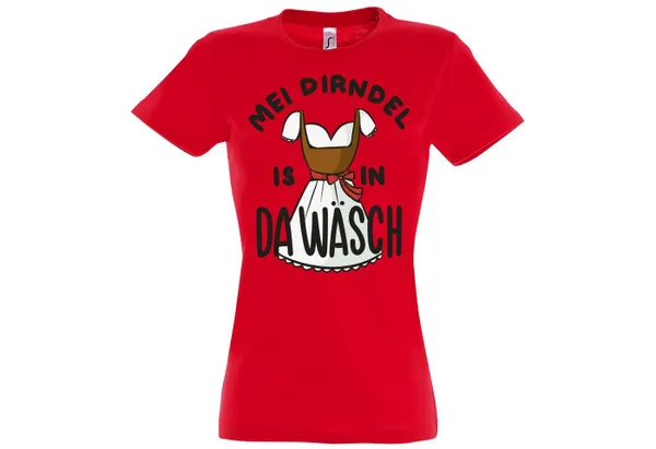 Youth Designz Print-Shirt MEI DIRNDEL IS IN DA WÄSCH Damen T-Shirt mit Fun-Look Dirndl Aufdruck und lustigem Spruch