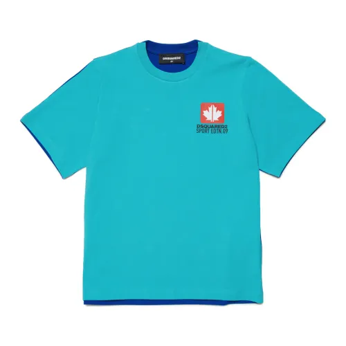 Zweifarbiges T-Shirt mit Leaf-Grafik Dsquared2