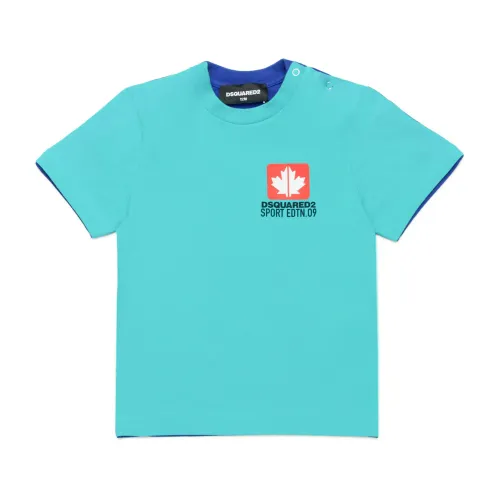 Zweifarbiges T-Shirt mit Leaf Grafik Dsquared2
