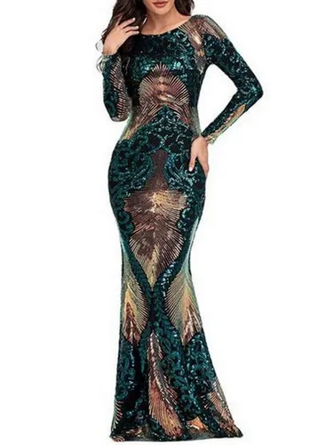 ZWY Abendkleid Abendkleid im Meerjungfrau-Stil mit hoher Taille und langen Ärmeln (1-tlg) Damen Meerjungfrauenrock Verlobungskleid Bankettkleid