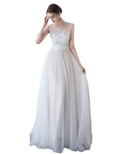 ZWY Abendkleid Abendkleid weiß, Hochzeitskleid,schlicht und elegant, Ausgehkleid (1-tlg) Damen Partykleid Bankett Kleid Hochzeitskleid Spitzenkleid