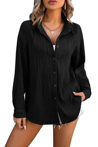 ZWY Langarmbluse Damen-Button-Down-Hemd mit langen einfarbiges Oberteil Hemdkragen