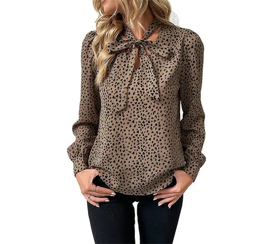 ZWY Langarmhemd Modisches Langarm-Leopardenmuster-Hemd für Damen