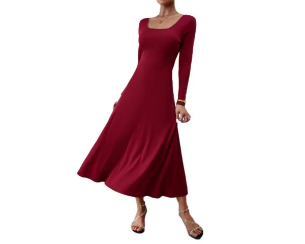 ZWY Maxikleid Taillenkleid, einfarbiges langes Kleid mit breitem Kragen